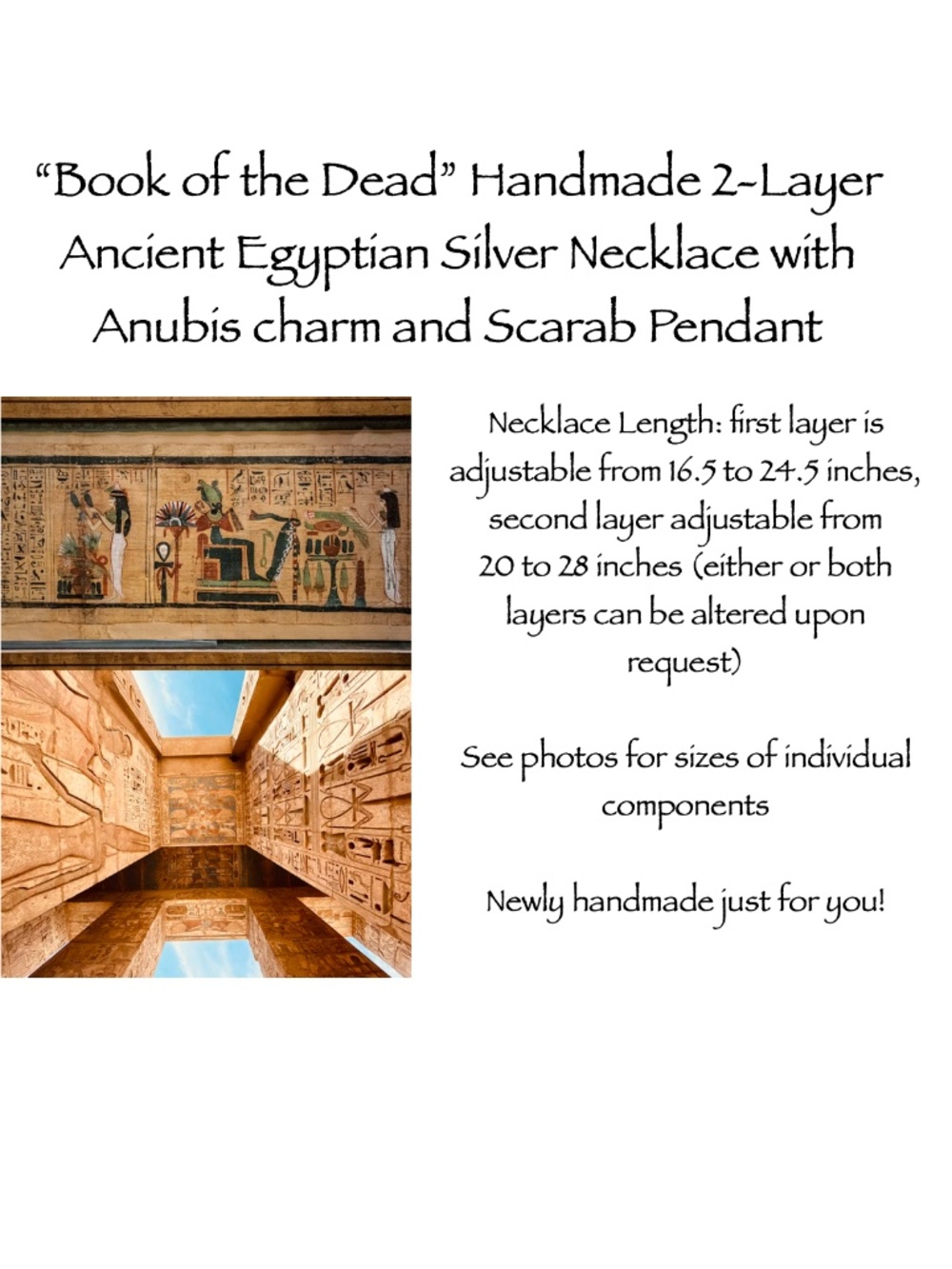 “Book of the Dead" Handmade Dainty 2-Layer Egyptian Necklace, Anubis, Scarab - Picture 14 of 14